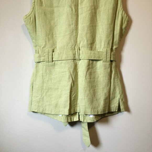 Paco Lime Green Linen Blend Sleeveless Button Up Utility Vest - Picture 6 of 14